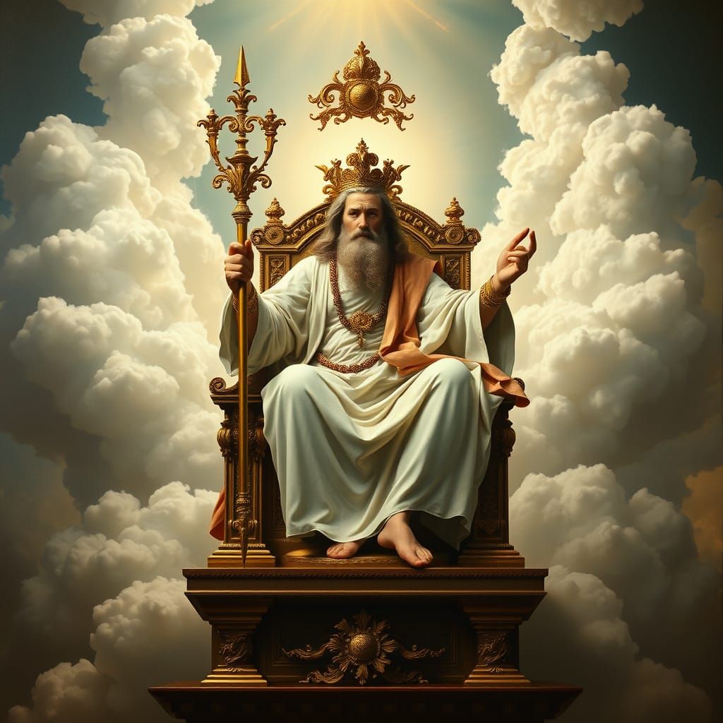 God Enthroned in Celestial Realm as Renaissance Painting