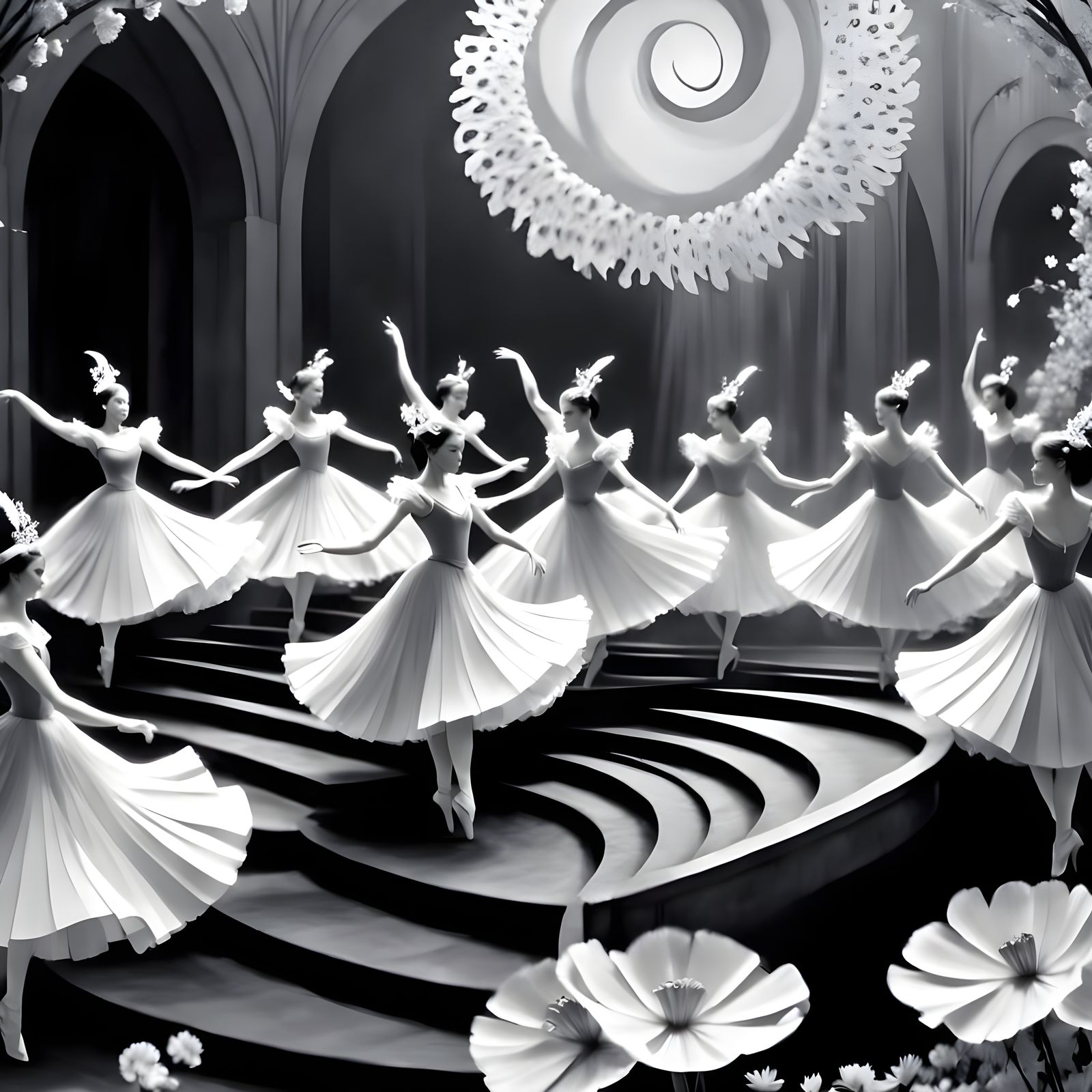 Ethereal Dancers Descend in Enchanted Fantasy Setting