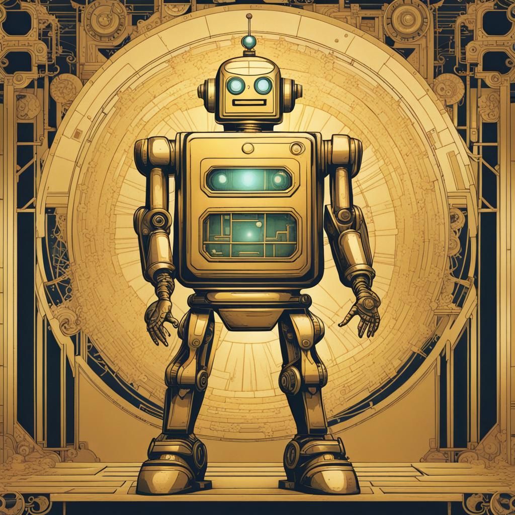 Vintage Robot in Japanese Art Nouveau Style