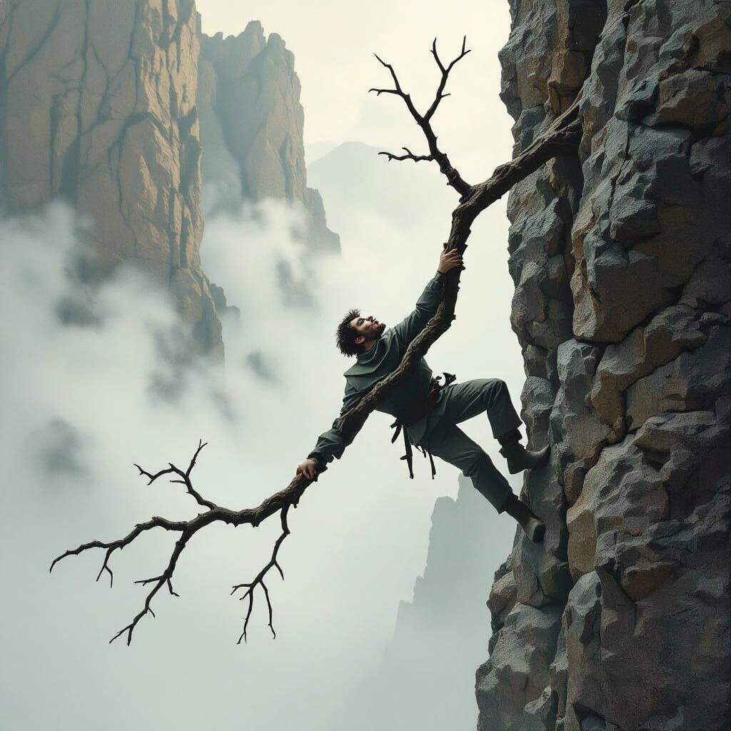 Desperate Figure on Cliff in Horror Paper Art Style