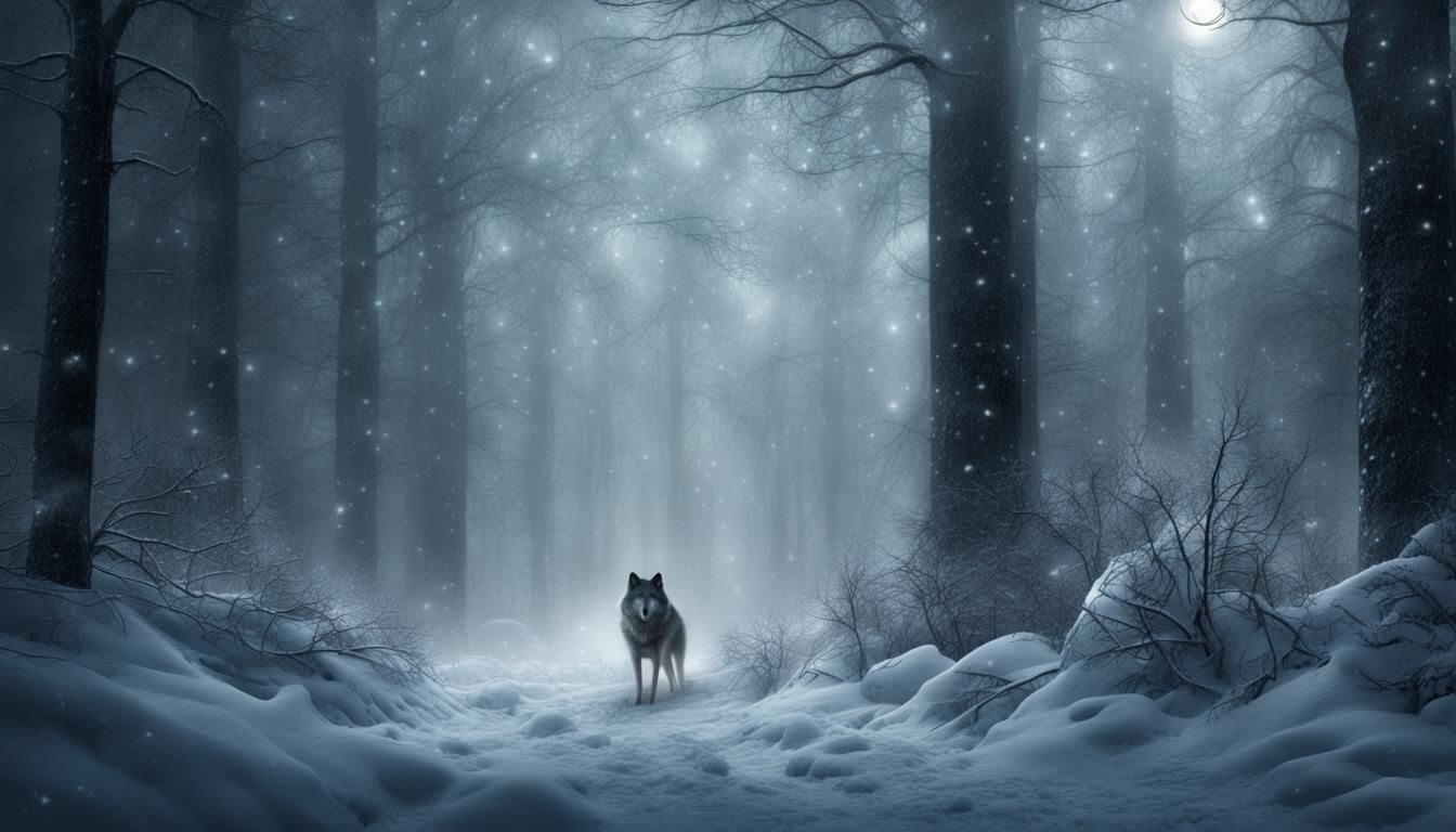 Lone Wolf in Winter Forest Digital Matte Painting