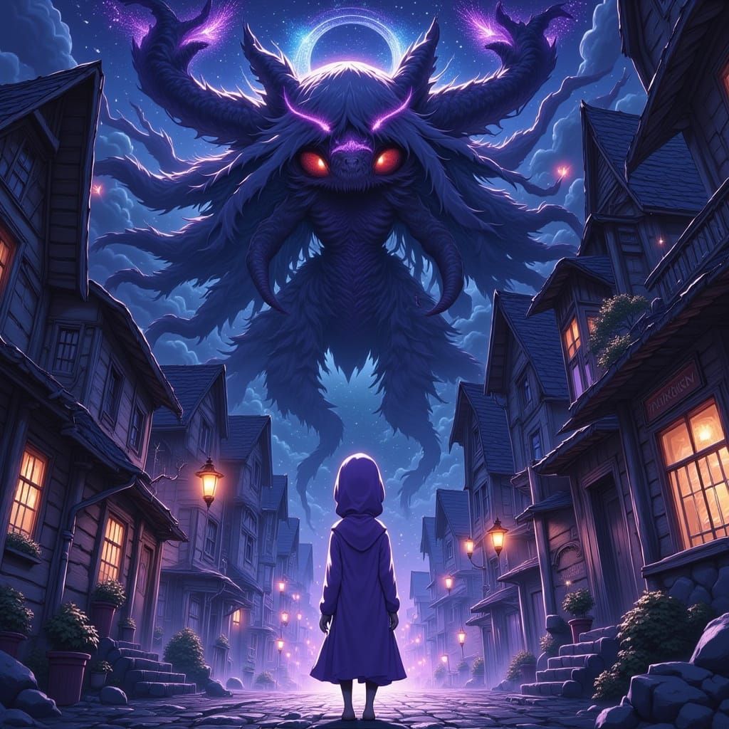 Anime Girl in Crooked Town with Evil Mascot