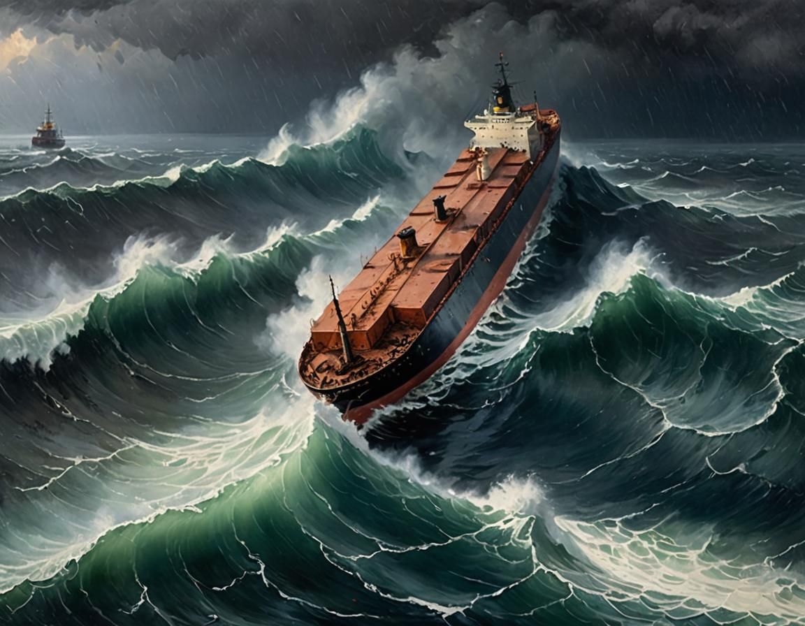 Edmund Fitzgerald's Hull Breaks in Storm, Ayvazovsky Style