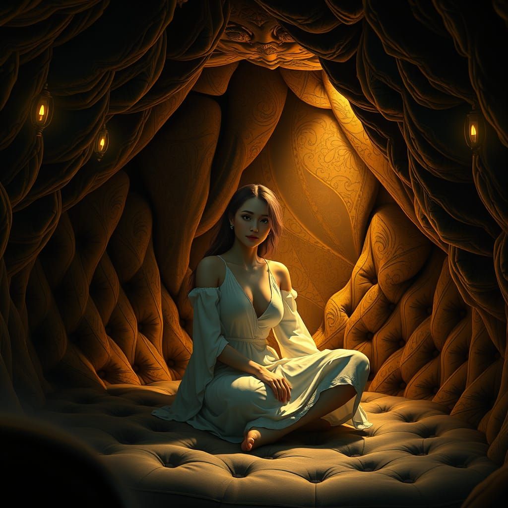 Luxurious Velvet Cave in Baroque Digital Art Style