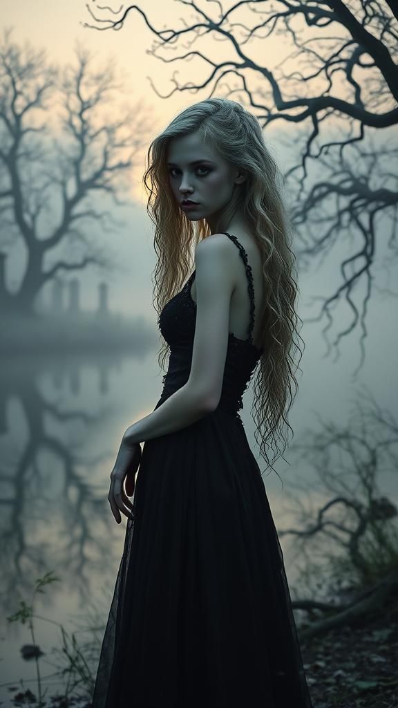 Ethereal Zombified Woman in Louisiana Swamp