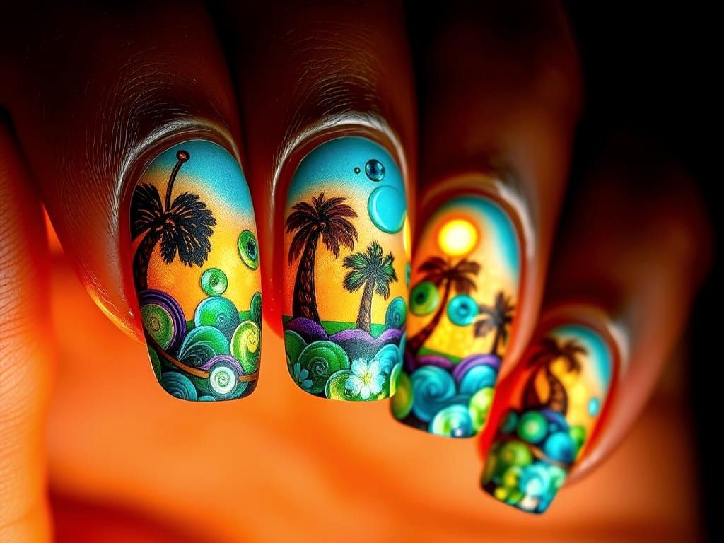 Surreal Encaustic Nails Reveal Tropical Island Paradise