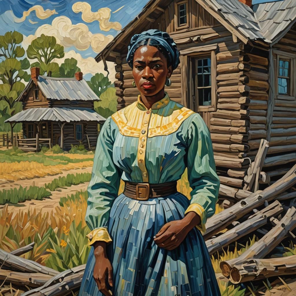 Black Woman on the Plains as Impasto Oil Painting