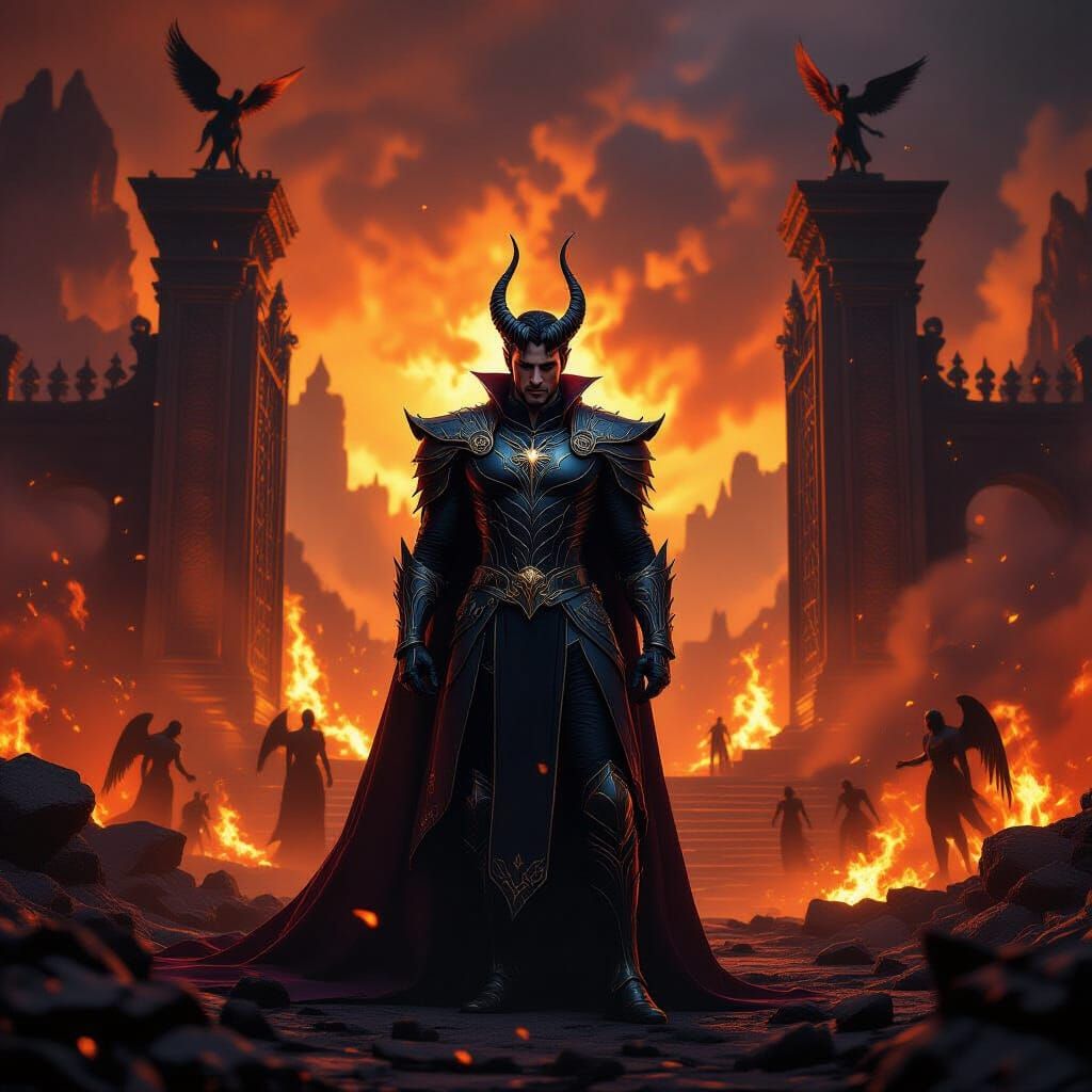 Lucifer at Hell's Gate: Dark Fantasy Concept Art