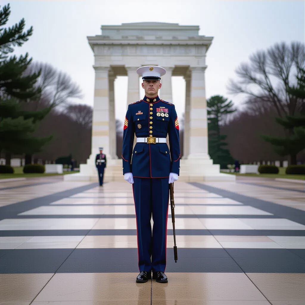 Marine Sergeant Guards Tomb of Unknown Soldier Cinematicaly