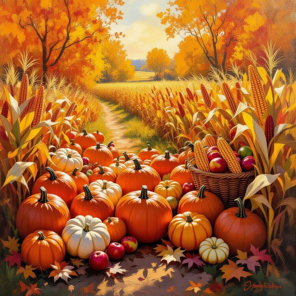 Vibrant Impressionistic Autumn Harvest Oil Painting