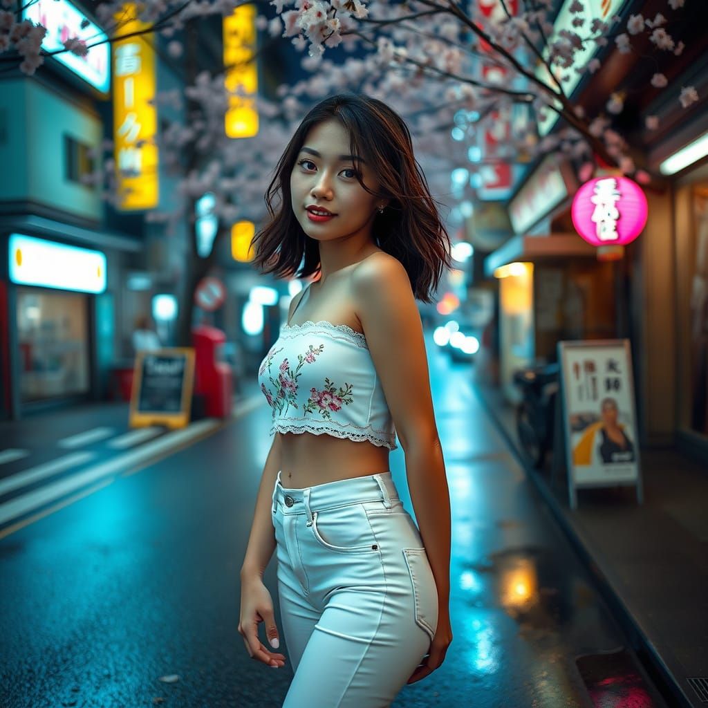 Elegant Japanese Woman in Tokyo Street Scene