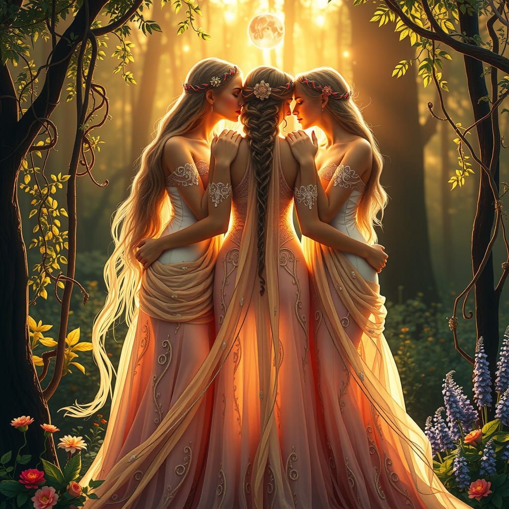 Celtic Goddesses Embrace in Unity