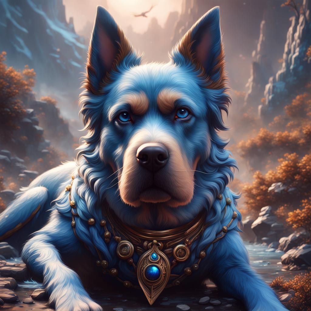 Detailed Matte Painting of a Blue Dog