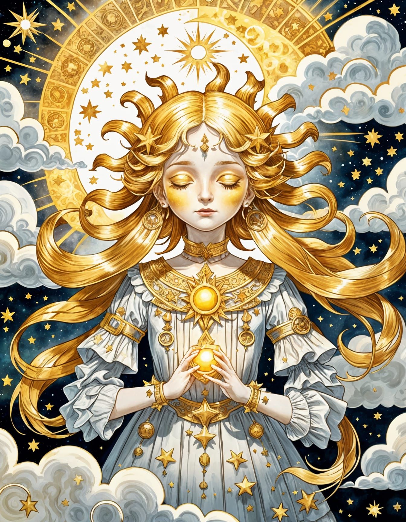 Golden Sun Tarot Card with Celestial Banner