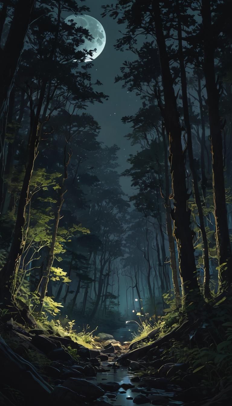 Surreal Anime Landscape Under a Celestial Moon