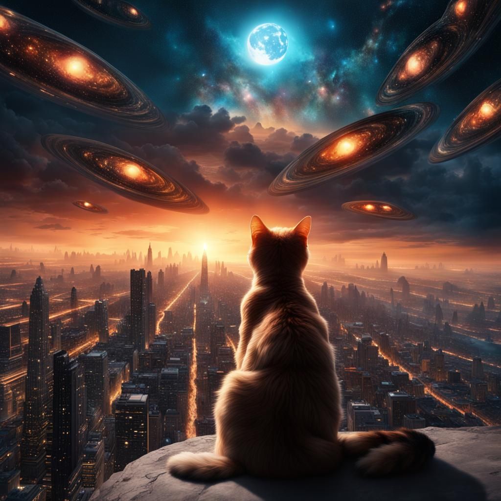 Celestial Cat Eyes: A Maximalist Digital Painting