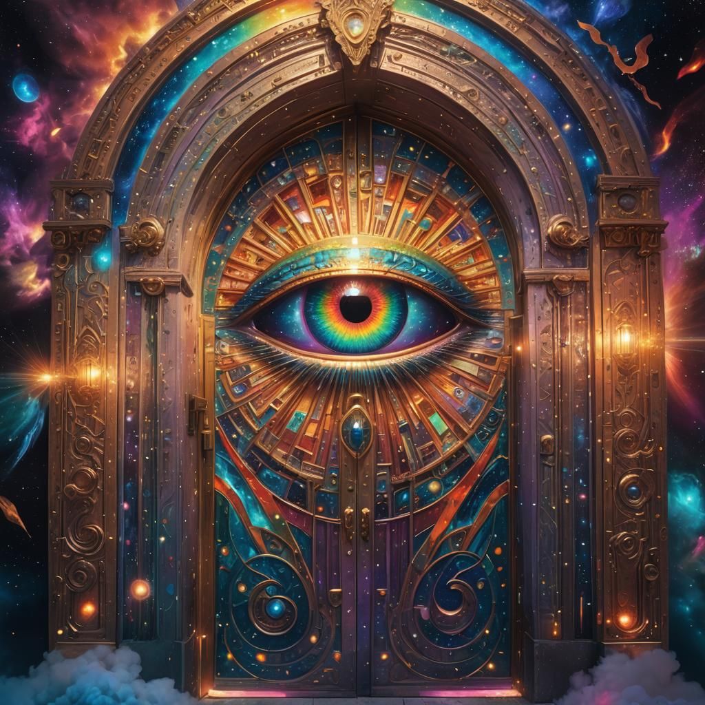 Surreal Space Door with Astral Eyes