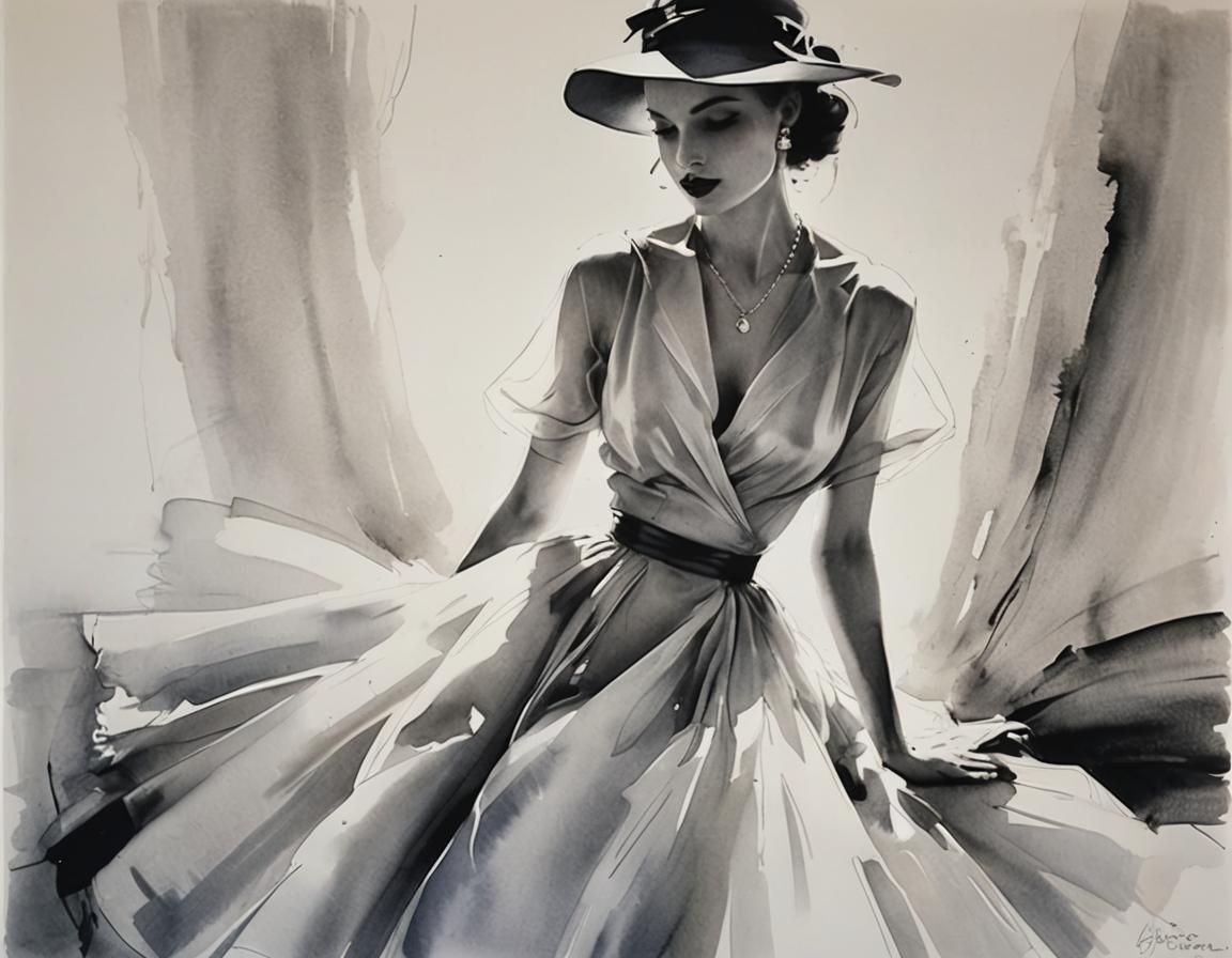 Monochrome Portrait in Watercolor and Ink