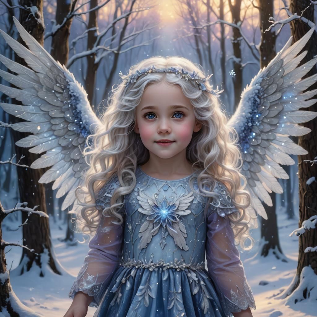 Ethereal Winter Angel in Snowy Forest