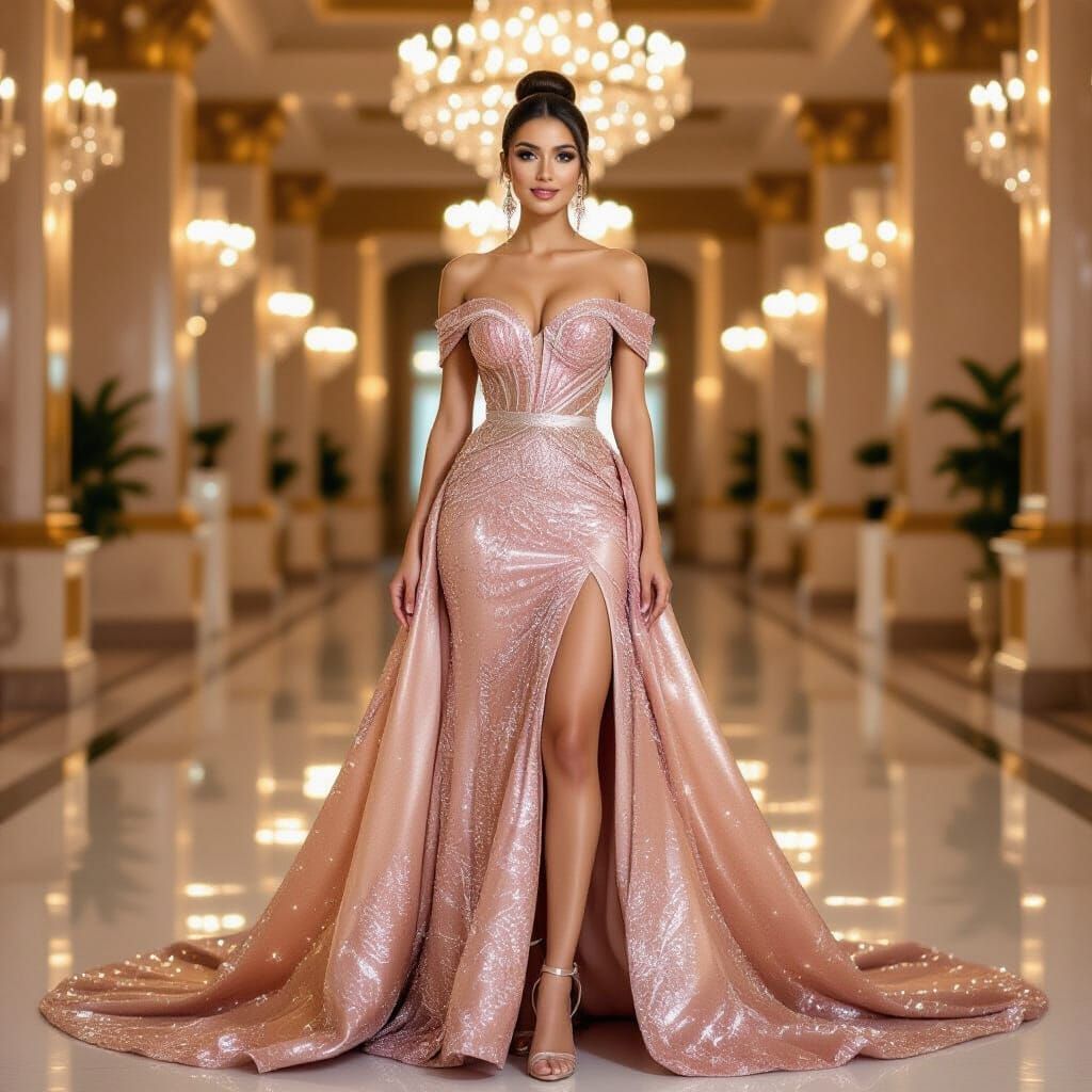 Elegant Persian Woman in Sparkling Gown at Royal Ball