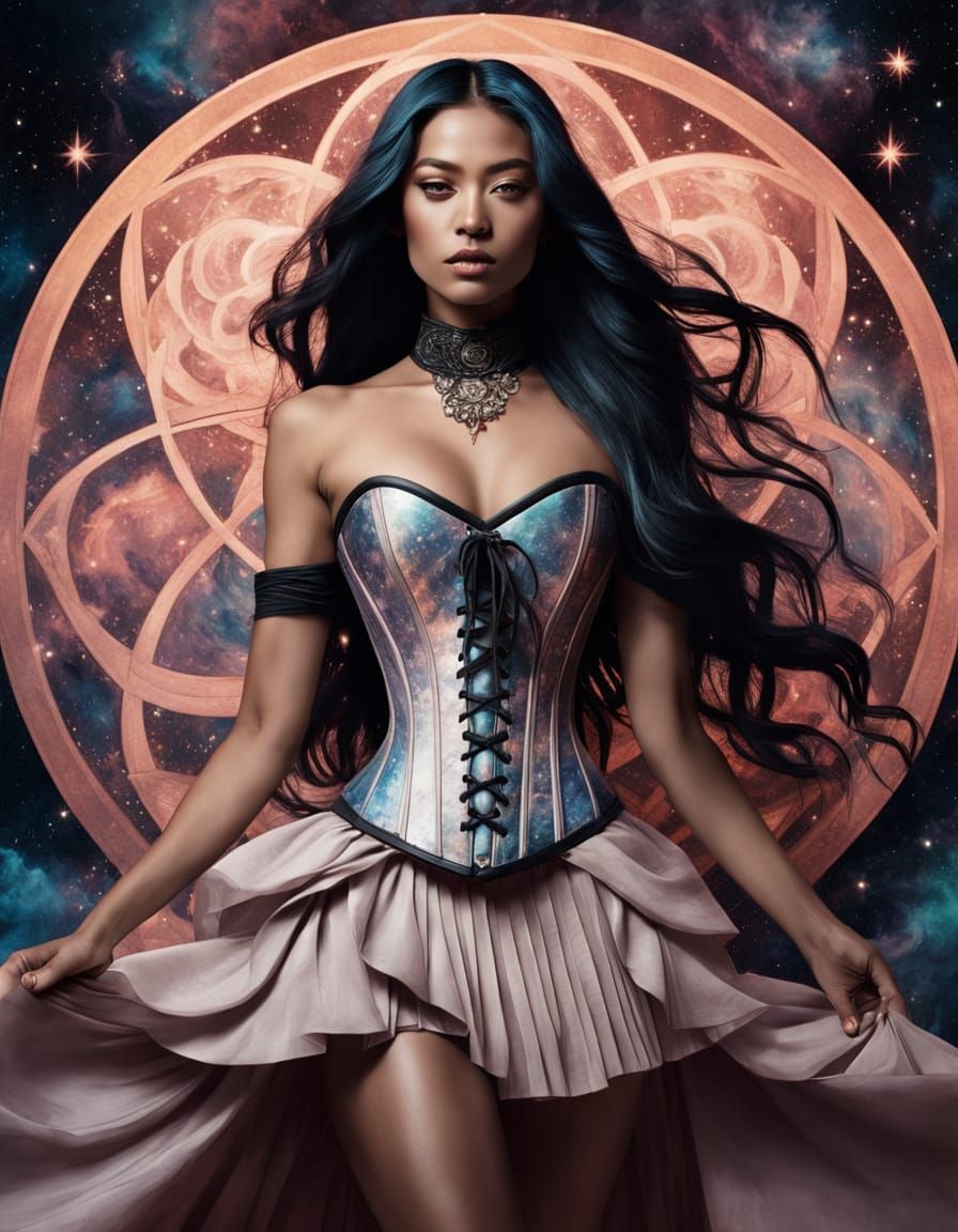 Dominican Woman in Cosmic Vortex, Art Nouveau Style