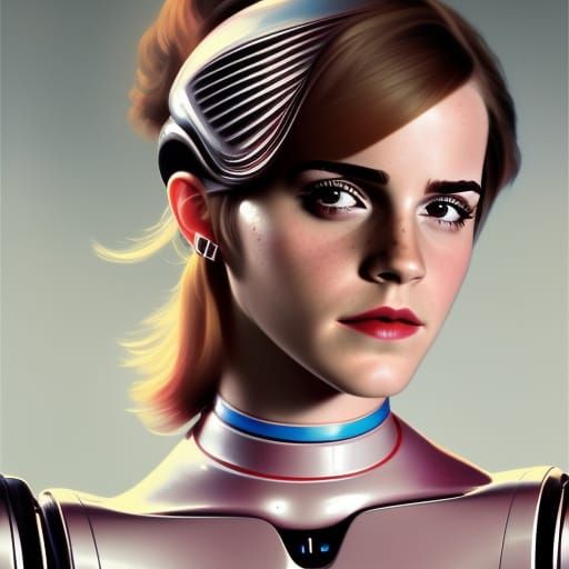 Emma Watson as 80s Robot Girl Portrait