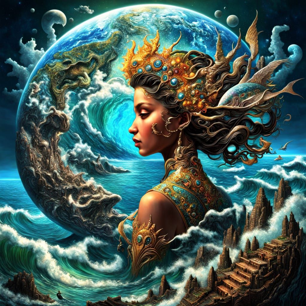 Retrofuturist Seascape in Earth Art Style