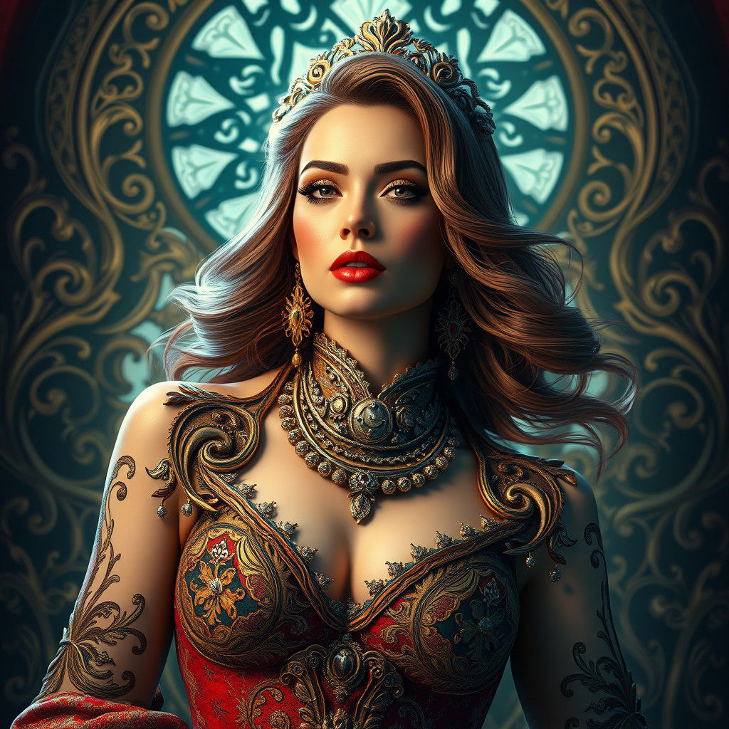 Elegant Woman in Ornate Fashion, Digital Art