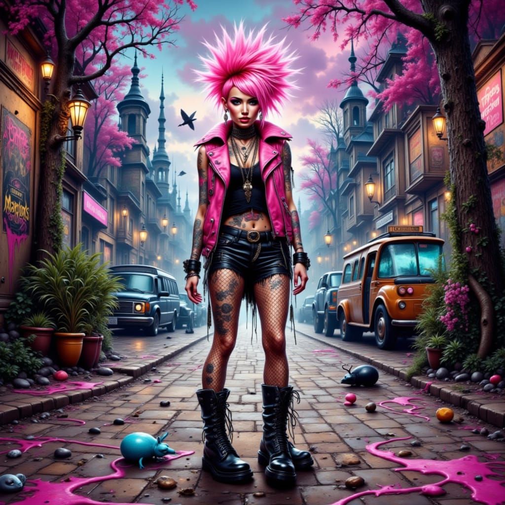 Punk Lady in Surreal Dreamscape: Pop Surrealism Portrait