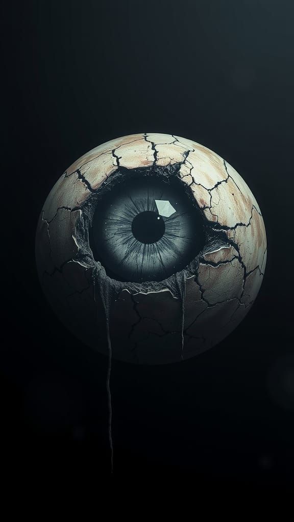 Colossal Eyeball in Pitch Black Void: Dark Art