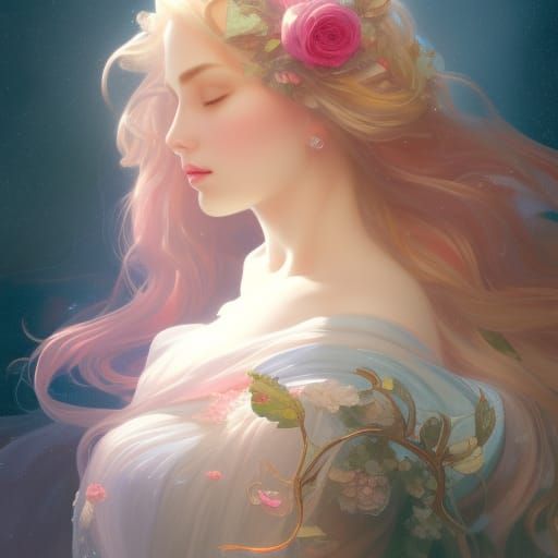 Aurora Portrait with Roses in Artstation Style
