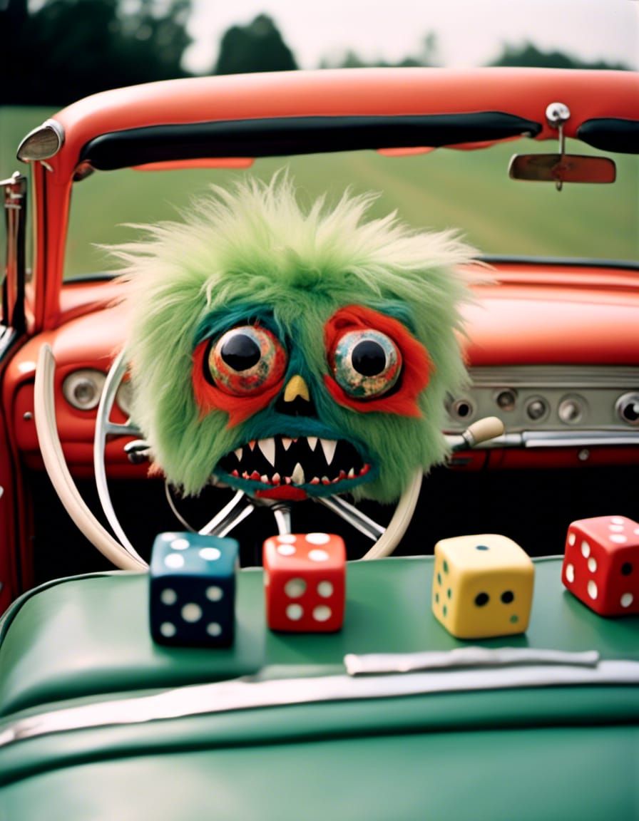 furry dice discovers bare dice in car!