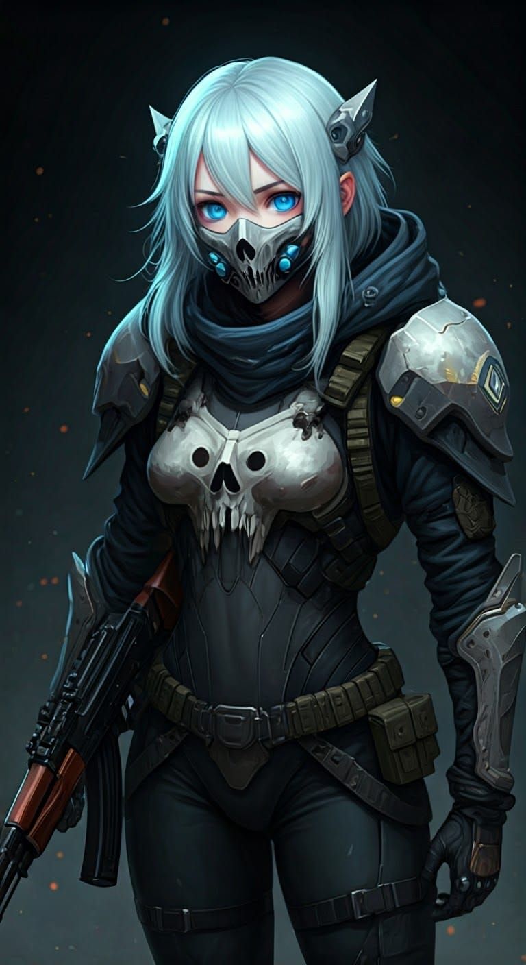 Ghost Girl with Skull Mask in Anime Style