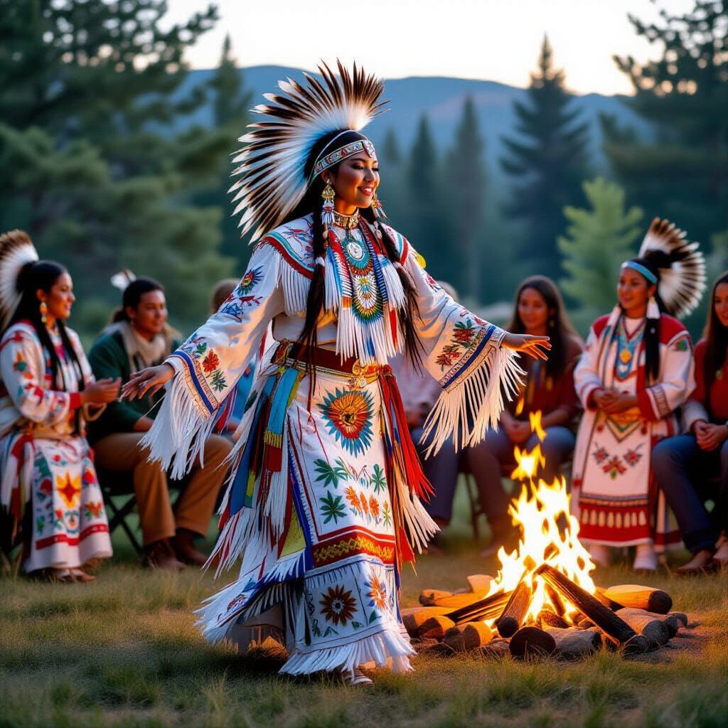 Native American Woman Dancing in Beaded Jingle Dress