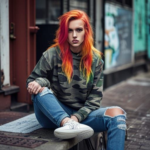 Girl with Rainbow Hair Smoking