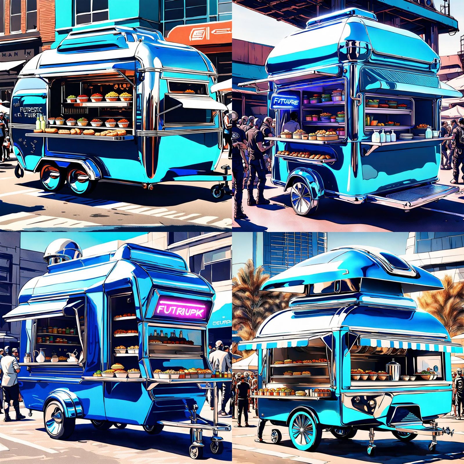 Futuristic Chrome Food Wagon in Futurepunk Style