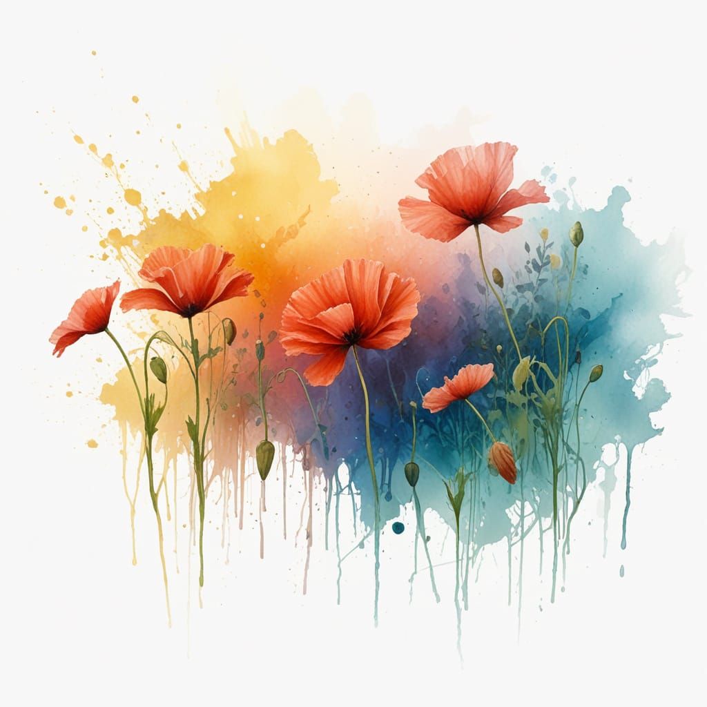 Woman in Red Dress Among Poppies: Ethereal Art