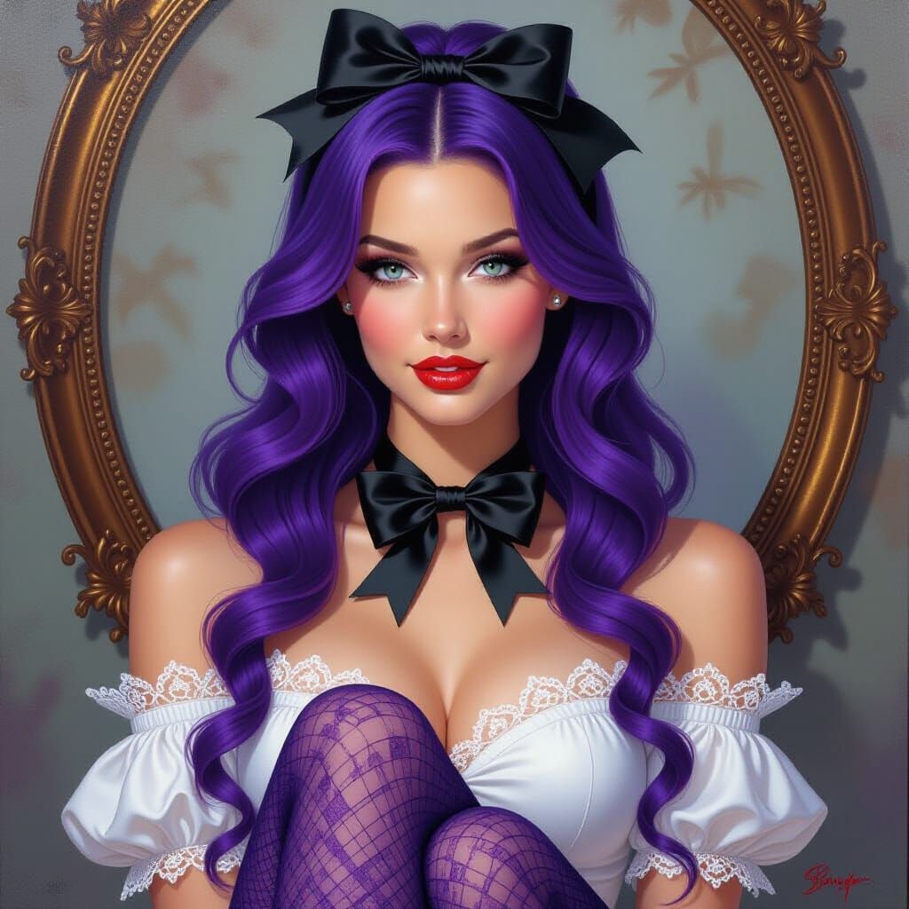 Elf with Purple Hair in Erotic Oil Painting Style