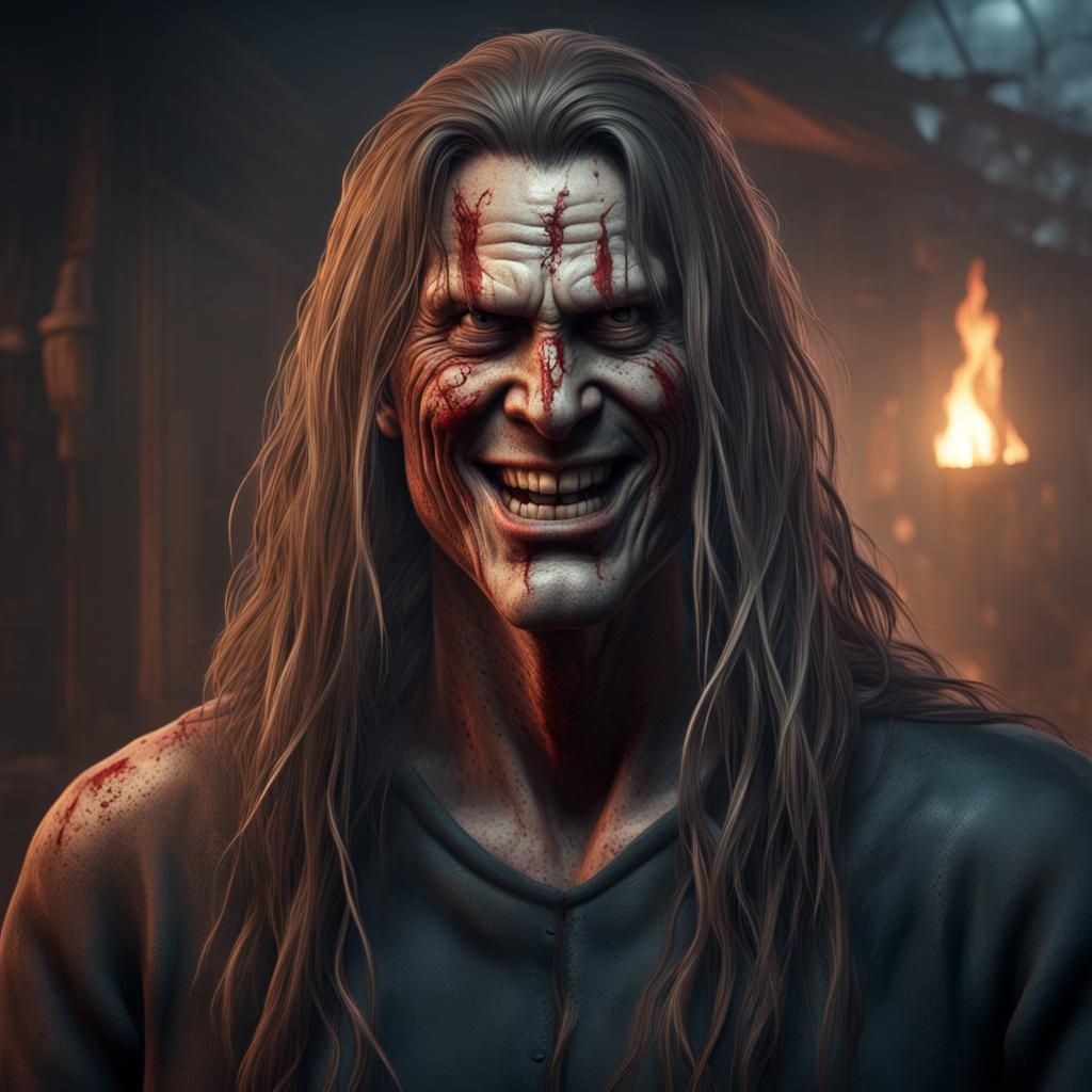 Menacing Serial Killer with Greasy Hair: Detailed Matte Pain...