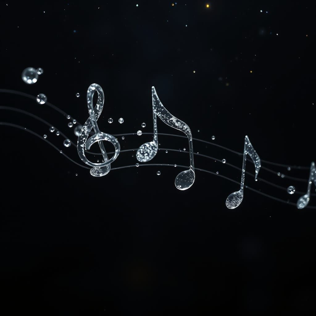 Surreal Water Notes Float in Cosmic Blackness, Inspired by C...