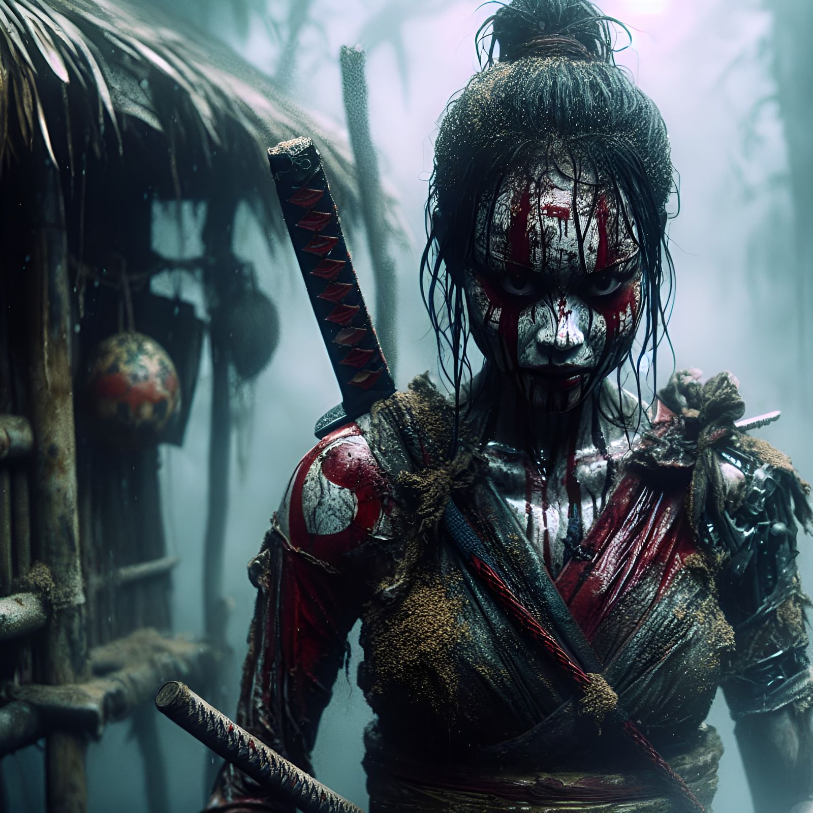 Dystopian Warrior: Japanese Woman in Analog Style