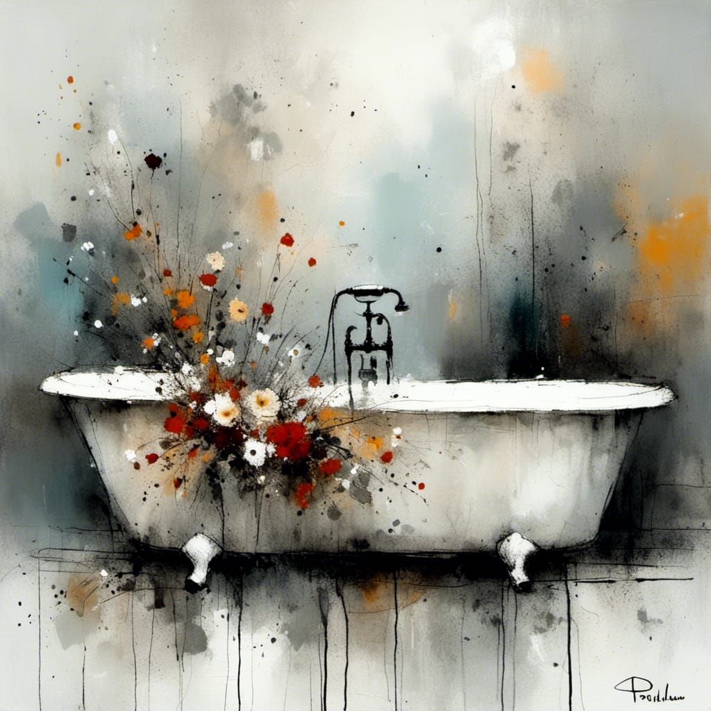 Minimalist Floral Bathtub in Neo-Impressionist Style