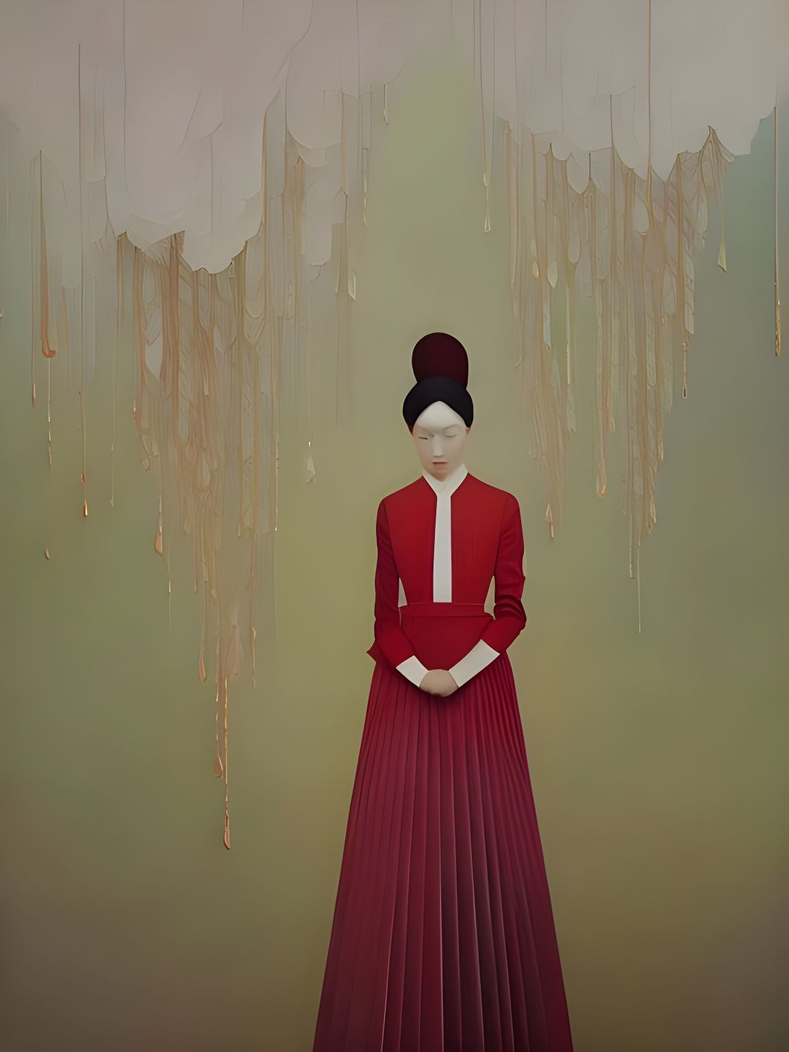 Eerie Portrait of Woman in Rain of Blood