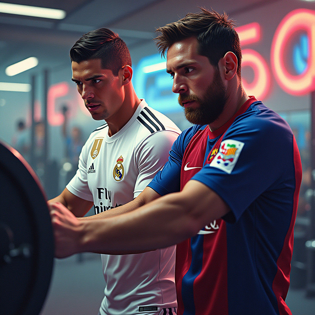 Ronaldo and Messi Gym Workout in Concept Art Style