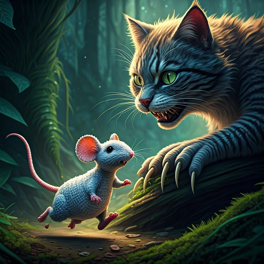 Crocheted Mouse Chase in a Fantasy Forest