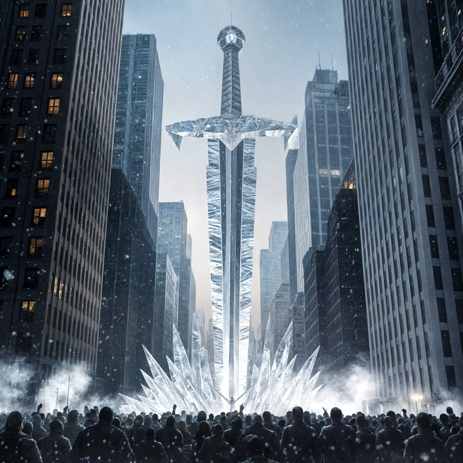 Frost Titan's Legacy: A Majestic Ice Sword Monument