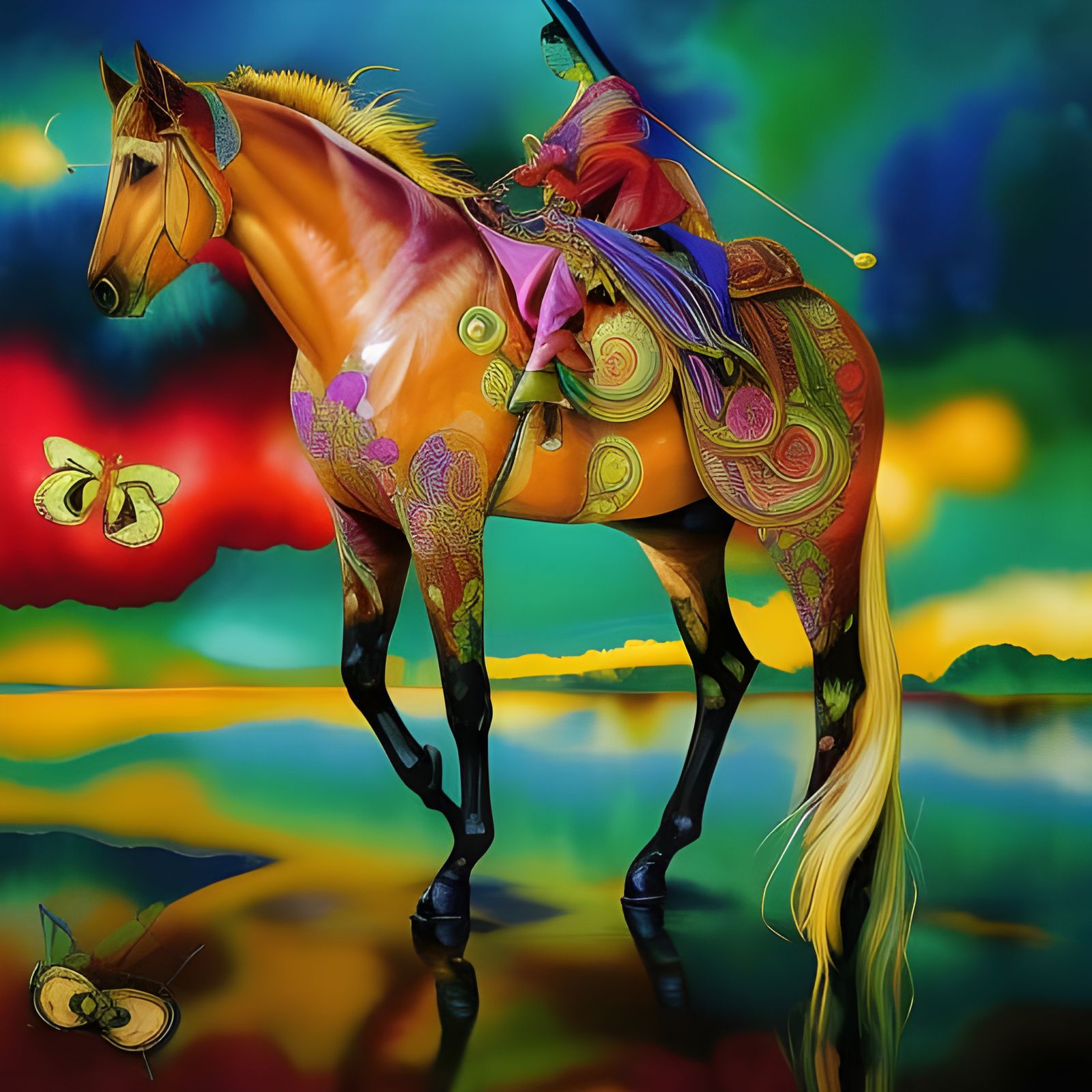 Butterfly Horse: Marbled Gouache Fantasy Illustration