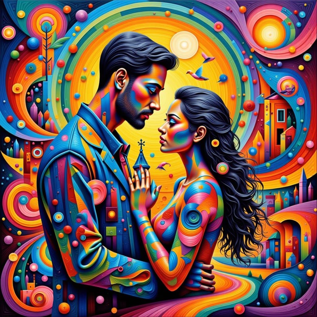 Embracing Couple in Maximalist Impasto Style