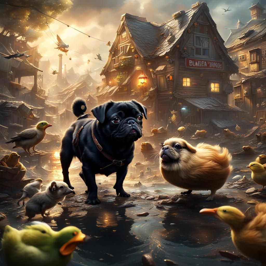 Pug and Guinea Pig Versus Giant Duck