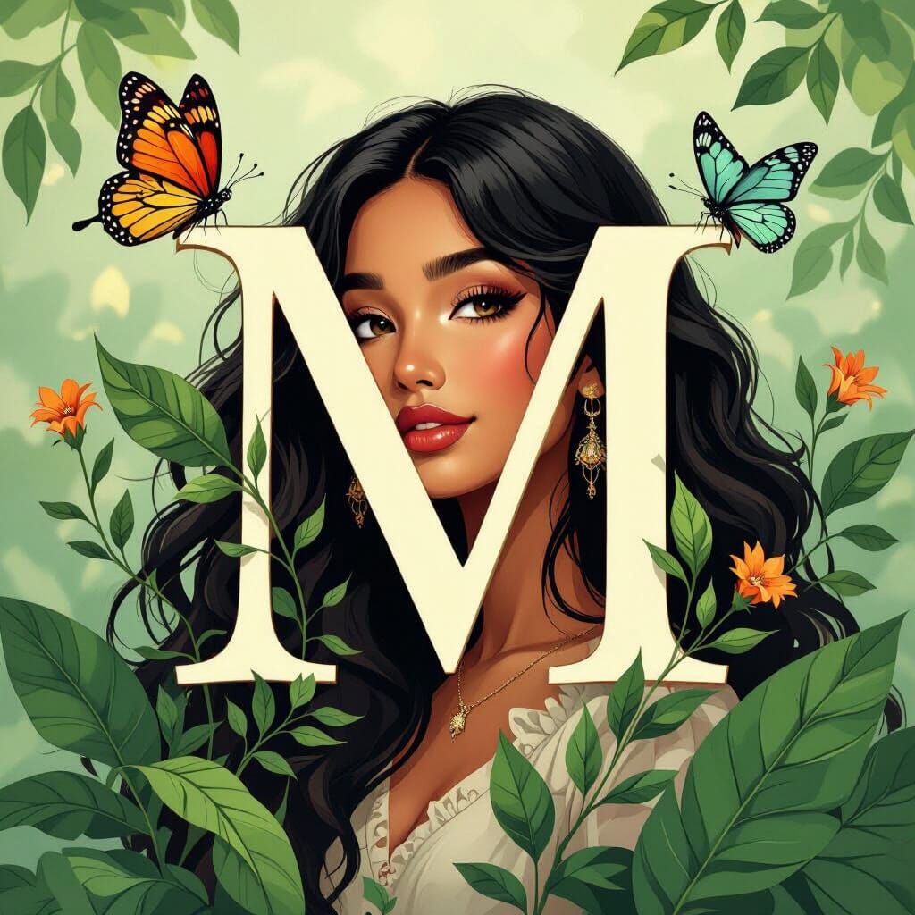 Ornate Namesake with Leaves and Butterfly Illustration